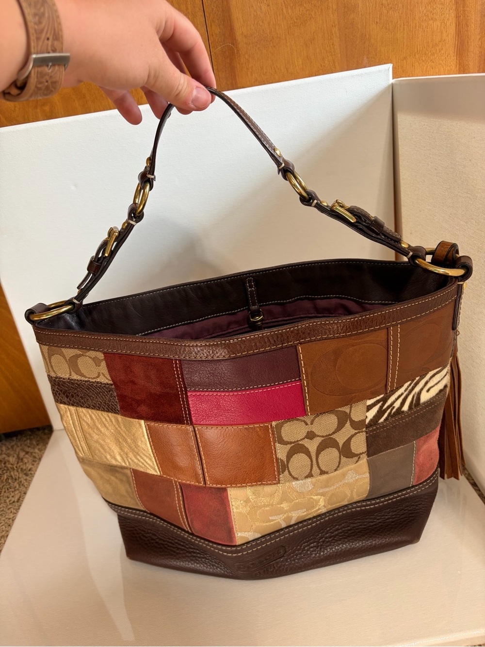 Coach Patchwork Shoulder Bag in Brown, Tan, Red and Cream - Picture 5 of 6